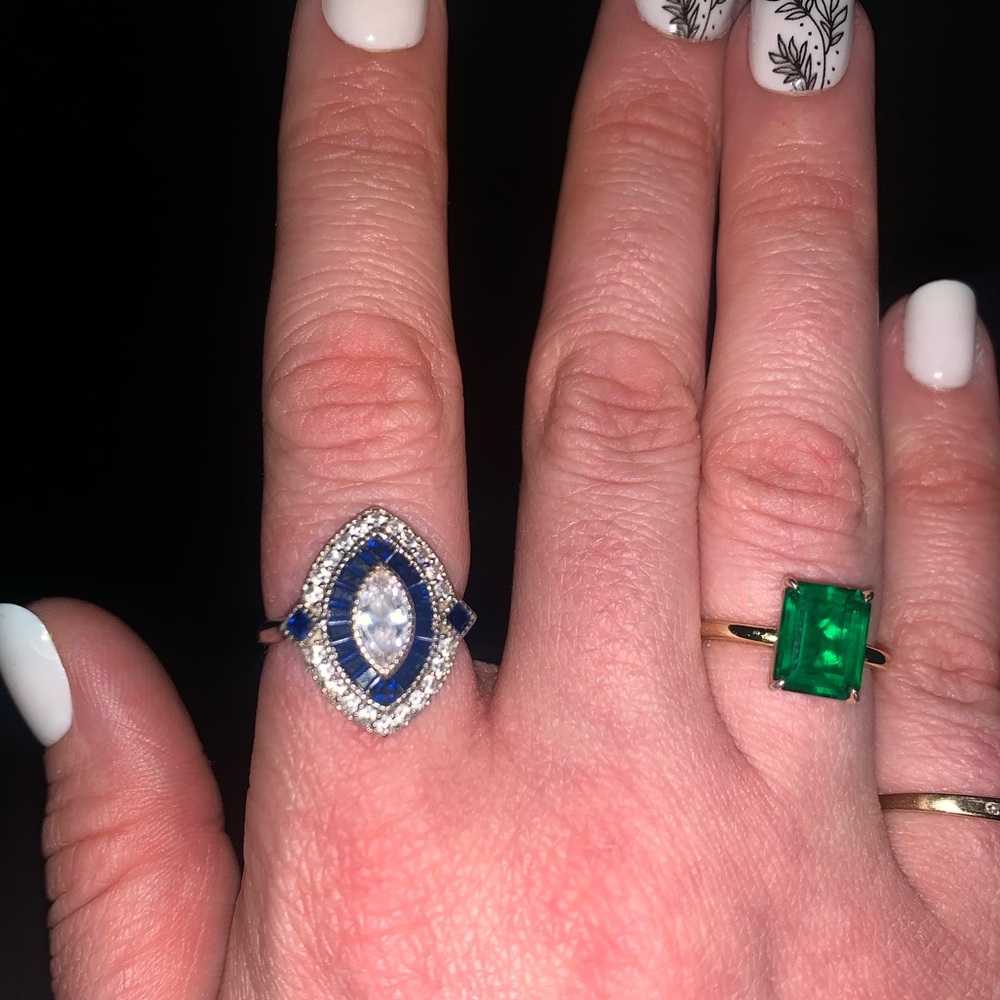 Antique style ring, blue and sterling silver size 7